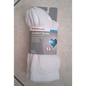 CVS 2 Pairs Socks Size S/Med White Crew Length Comfort Socks Ideal For Diabetics
